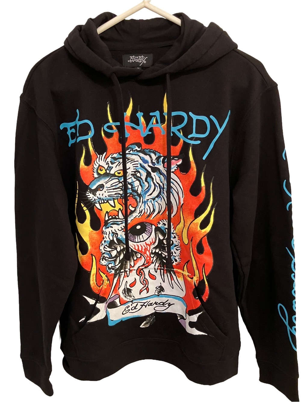 NWOT VINTAGE ED HARDY TIGER FLAME”LOVE KILLS SLOWLY”HOODIE SWEATSHIRT Y2K SIZE M